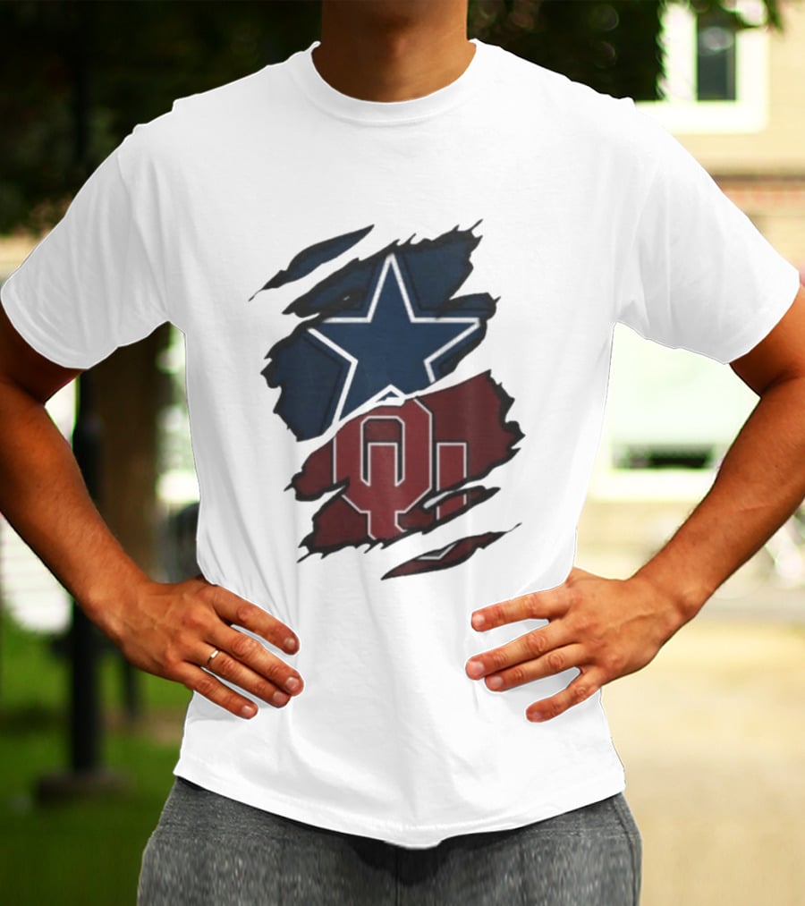 Dallas Cowboys Oklahoma Sooners NCAA Sports Ripped Star OU T-Shirt