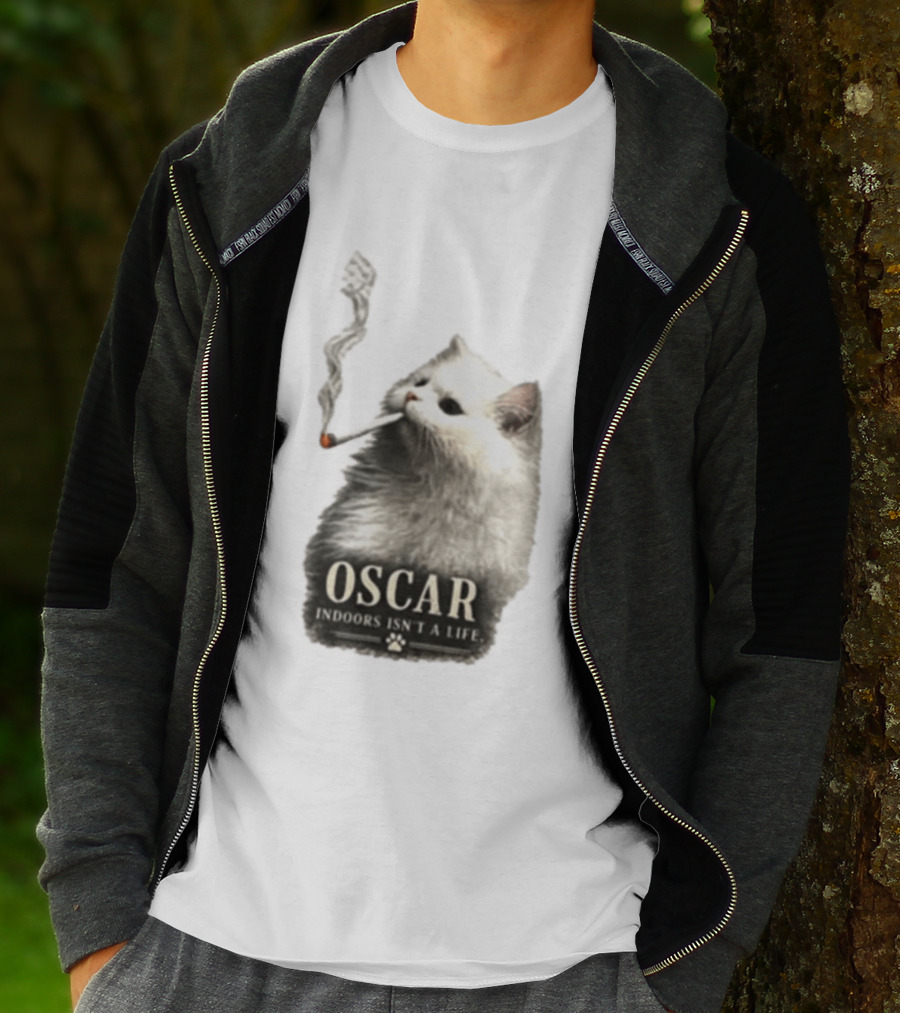 Oscar Indoors Isn't A Life Cat Smoking Cigarette T-Shirt
