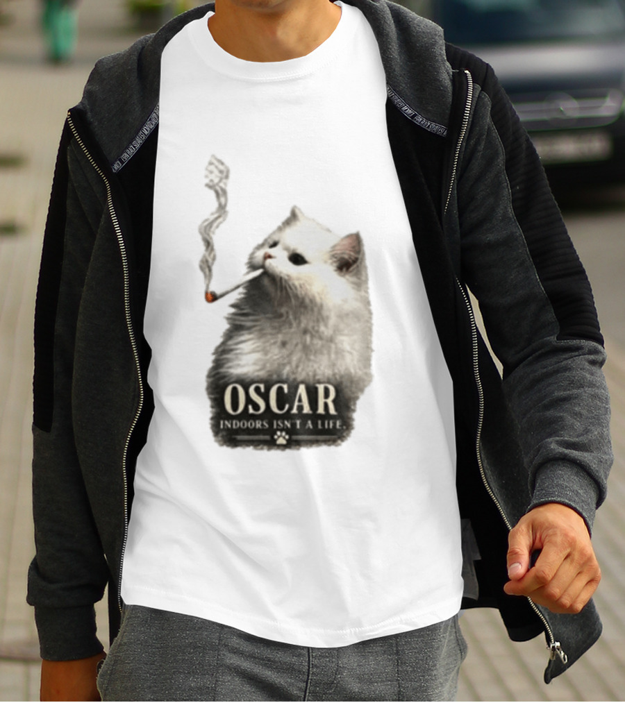 Oscar Indoors Isn't A Life Cat Smoking Cigarette T-Shirt