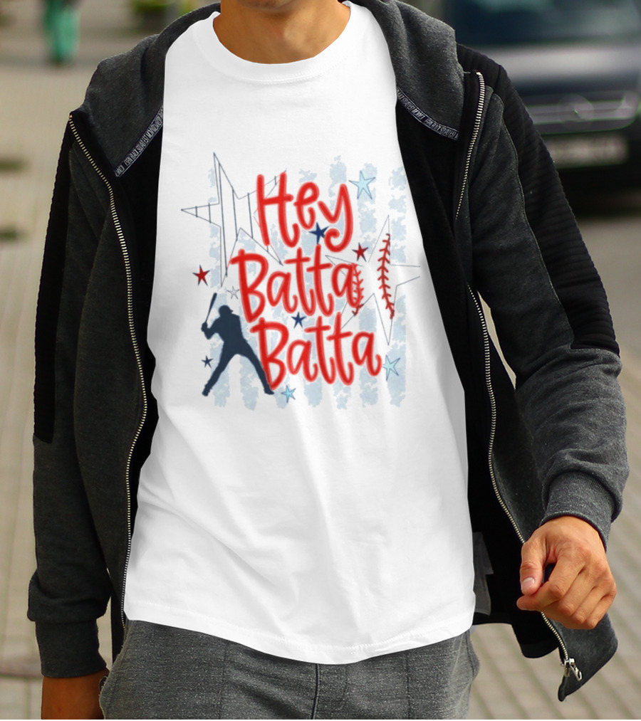 Hey Batta Batta Baseball Softball Patriotic Stars And Stripes USA T-Shirt