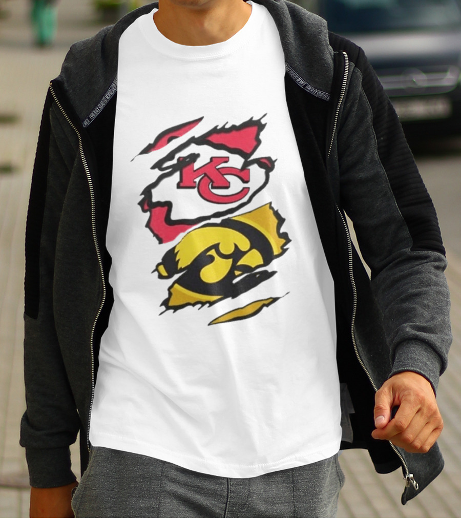 Kansas City Chiefs Iowa Hawkeyes Torn Paper KC Hawkeye Logo Mix T-Shirt