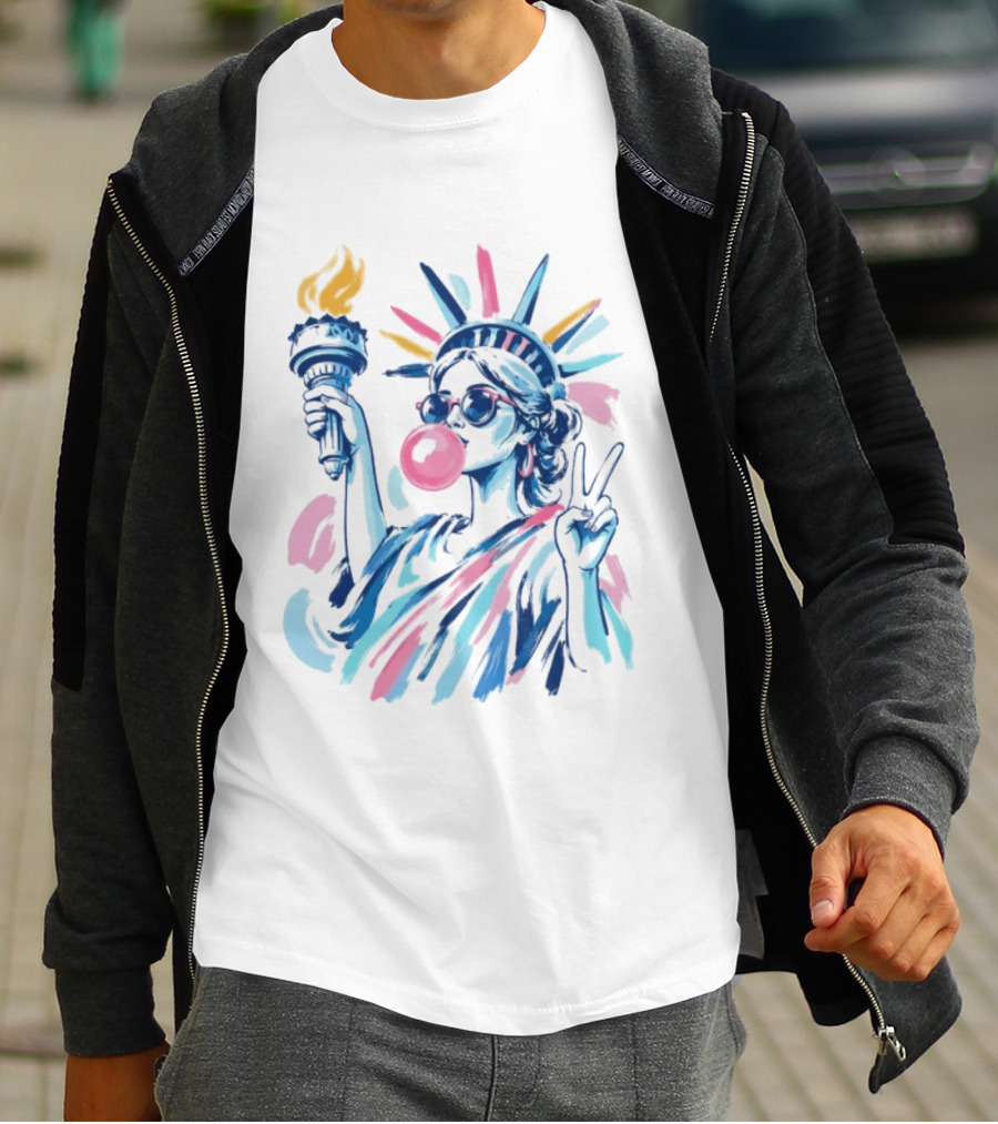 Statue Of Liberty Bubblegum Peace Sign USA Landmark T-Shirt