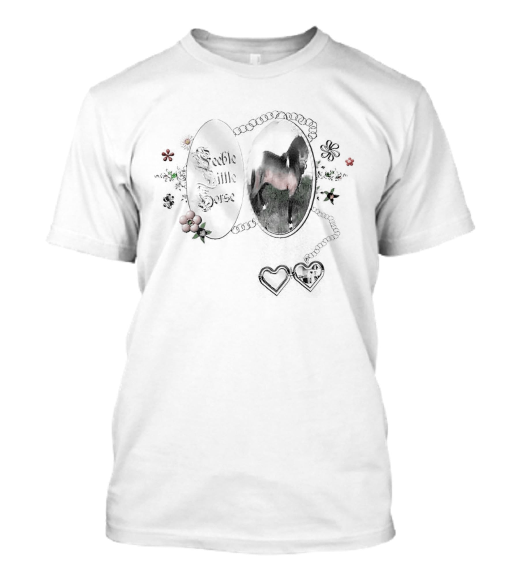 Feeble Little Horse Locket With Heart Photo Charm And Floral Details T-Shirt