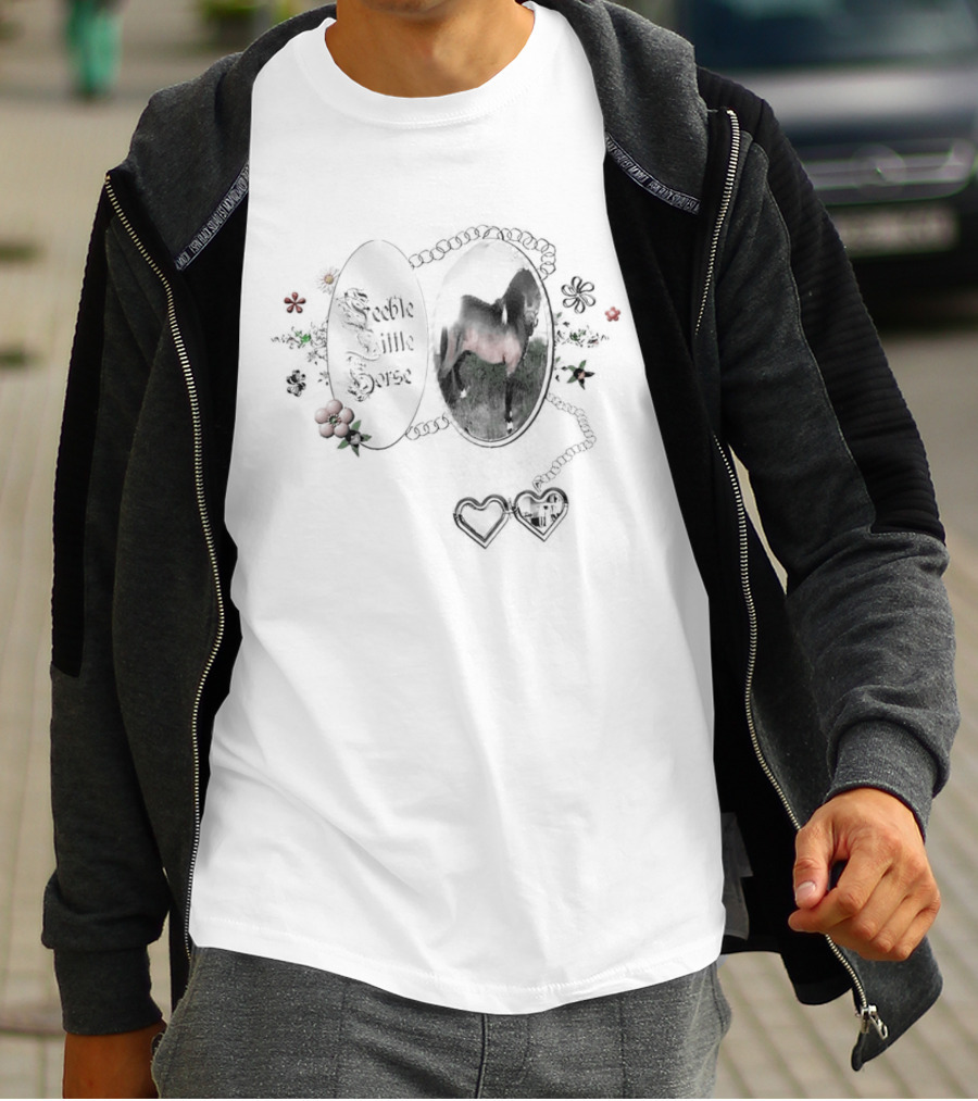Feeble Little Horse Locket With Heart Photo Charm And Floral Details T-Shirt