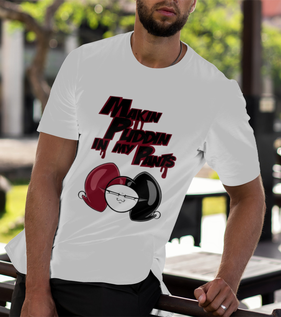 Makin' Puddin' In My Pants Harley Quinn Cartoon Red And Black Pigtails T-Shirt