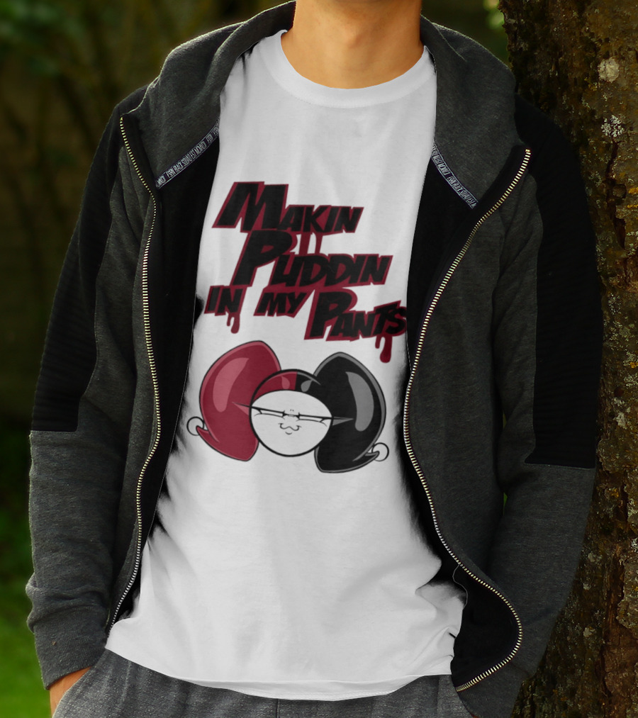 Makin' Puddin' In My Pants Harley Quinn Cartoon Red And Black Pigtails T-Shirt