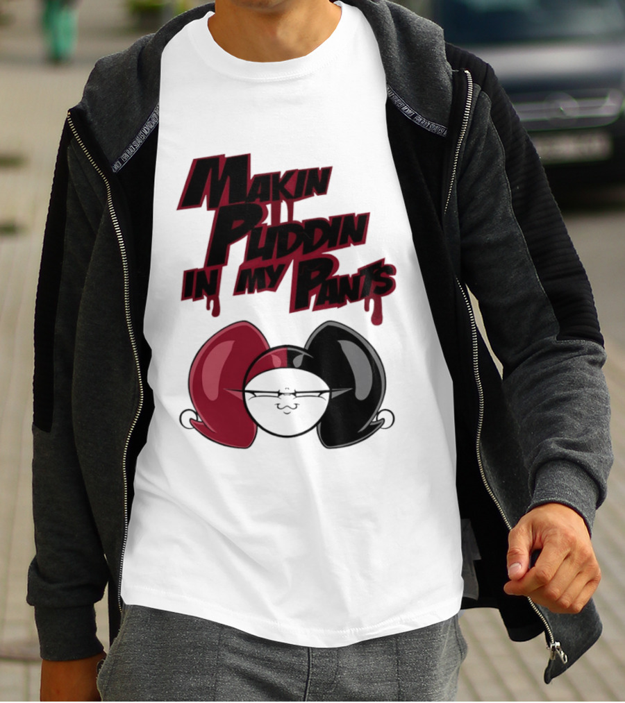Makin' Puddin' In My Pants Harley Quinn Cartoon Red And Black Pigtails T-Shirt