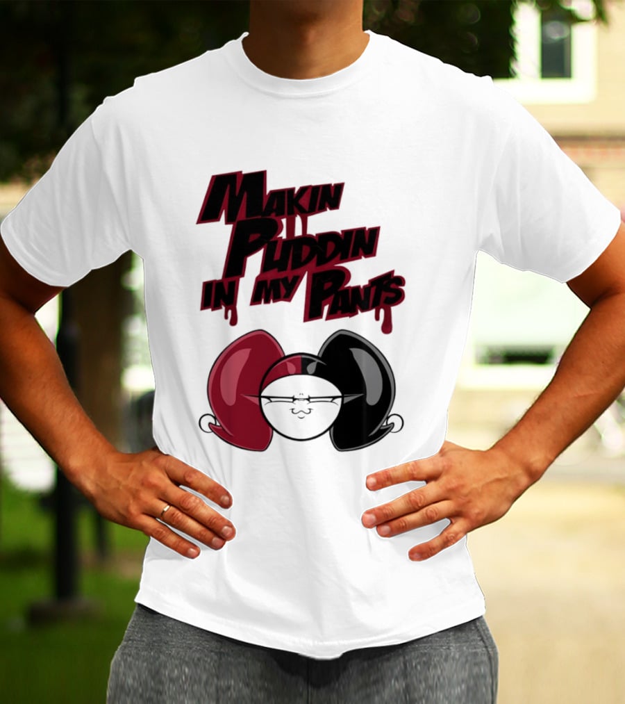 Makin' Puddin' In My Pants Harley Quinn Cartoon Red And Black Pigtails T-Shirt