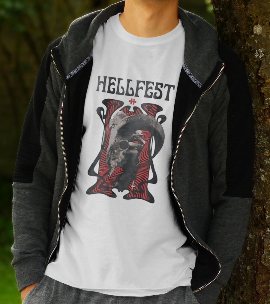Hellfest Goat Skull Cross Inverted Crux Occult Heavy Metal Festival T-Shirt