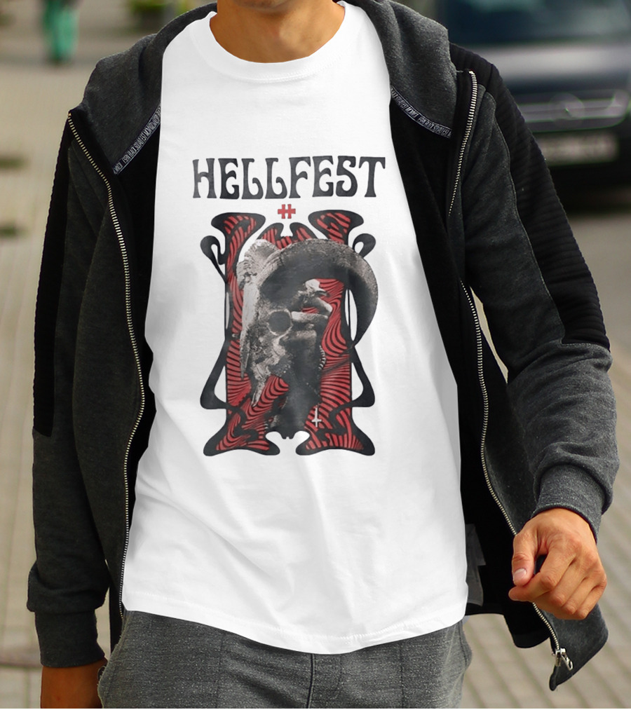 Hellfest Goat Skull Cross Inverted Crux Occult Heavy Metal Festival T-Shirt
