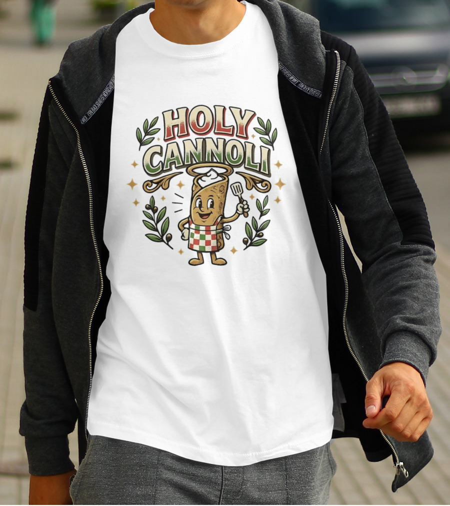 Holy Cannoli Cartoon Cannolo Chef Italian Food Fun T-Shirt
