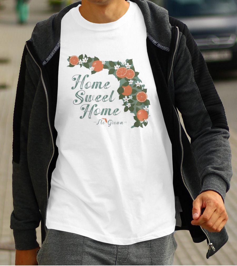 Home Sweet Home Florida Orange Blossom Flo Grown State Map Floral T-Shirt