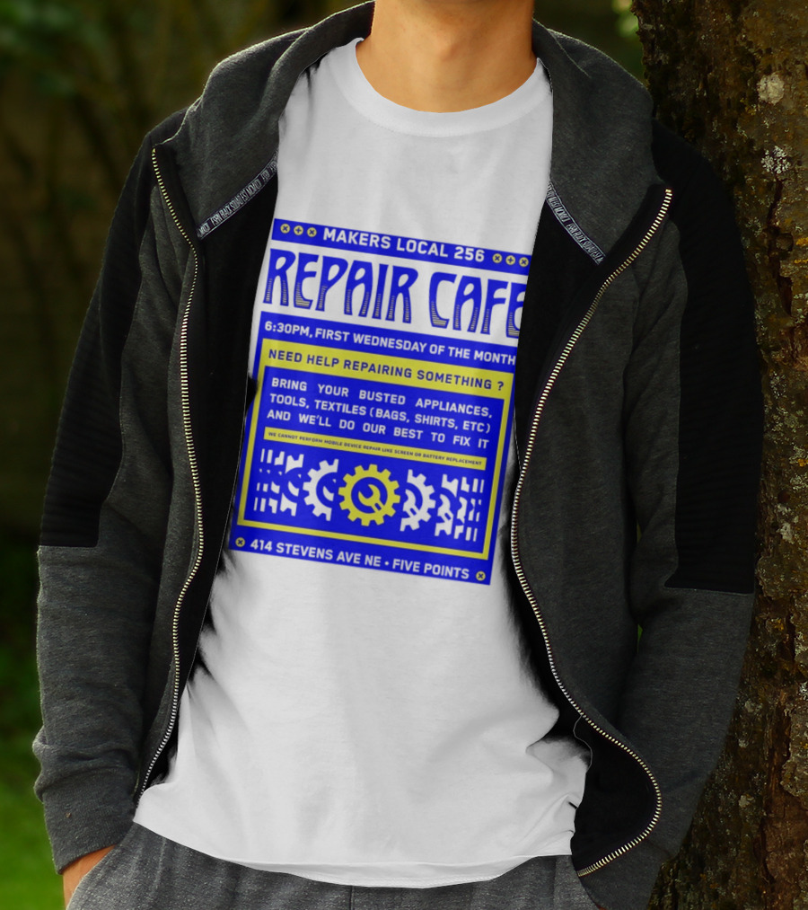 Makers Local 256 Repair Cafe Need Help Repairing Something Wrench T-Shirt