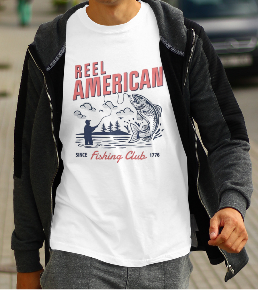 Reel American Fishing Club Since 1776 Fly Fishing Trout Angler United States T-Shirt