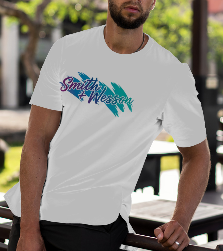 Smith And Wesson 90s Teal Purple Paint Brush Strokes T-Shirt