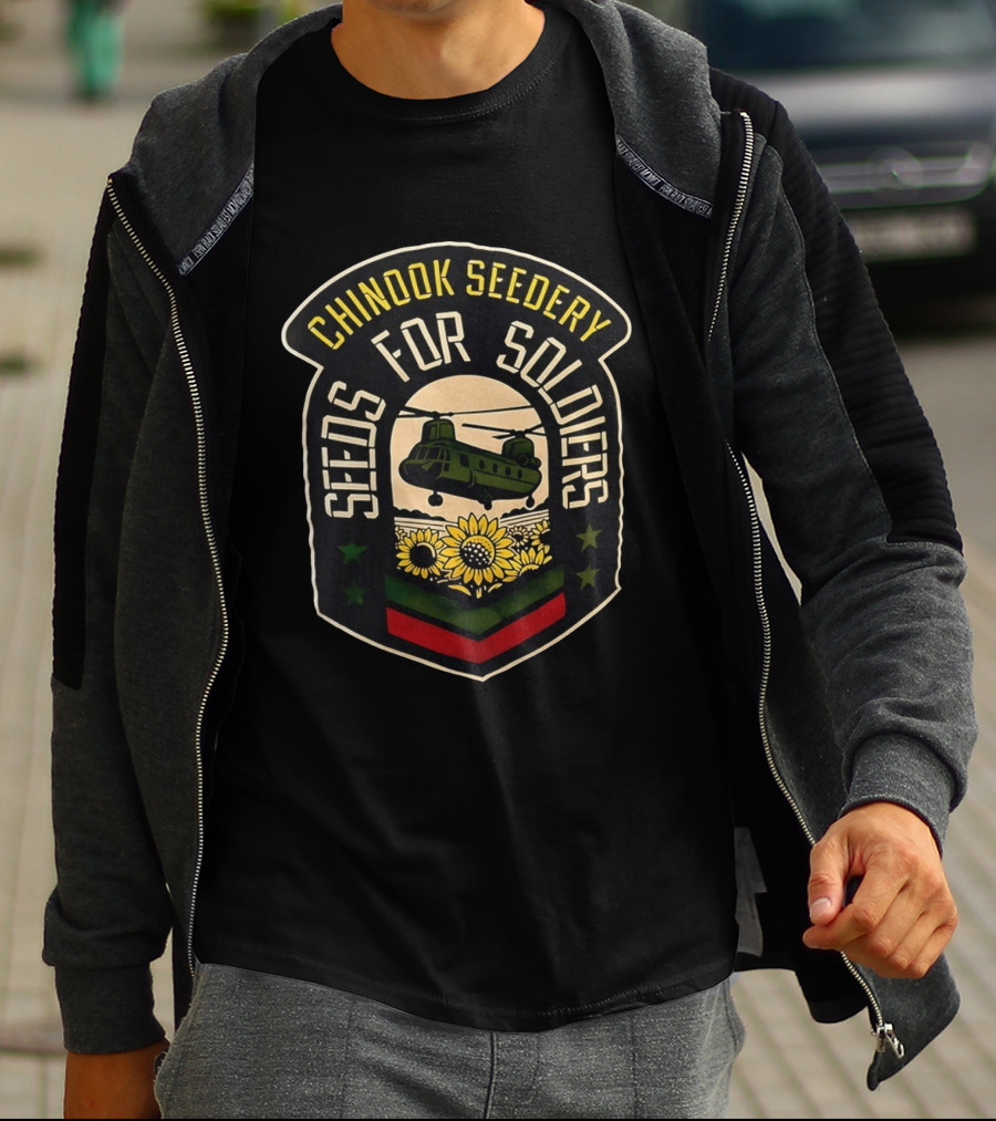 Chinook Seedery Seeds For Soldiers Military Sunflower Helicopter T-Shirt