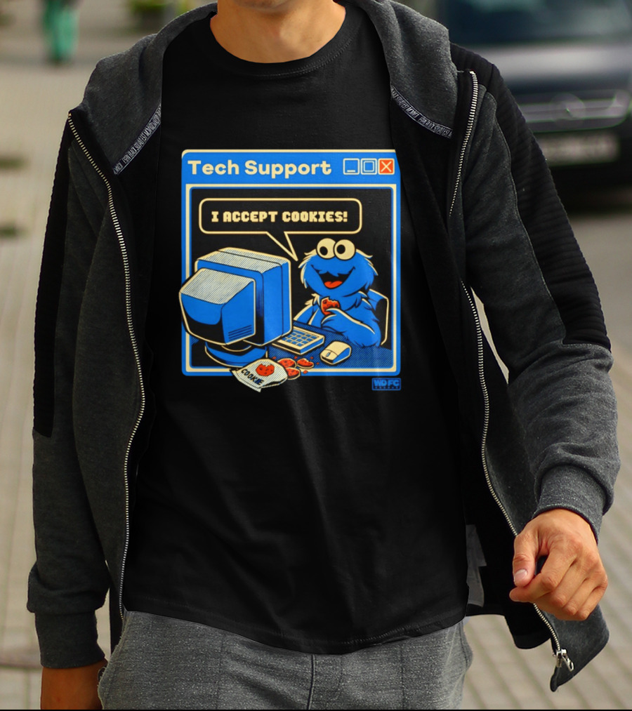 Tech Support I Accept Cookies Cookie Monster Computer Humor T-Shirt