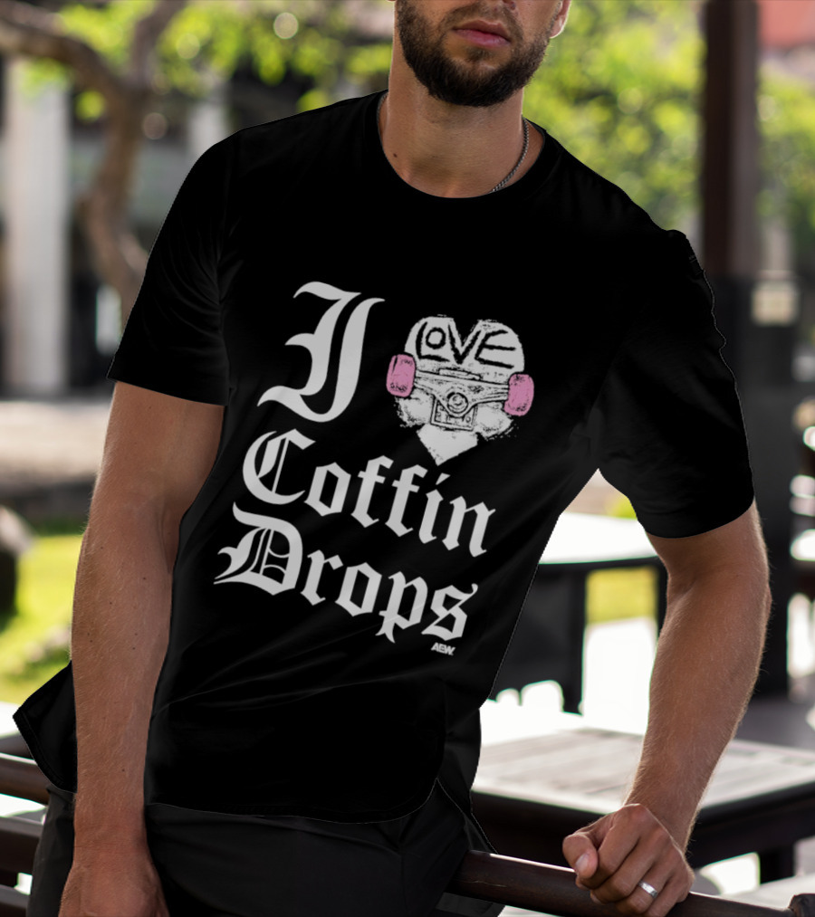 I Love Coffin Drops Aew Skateboard Heart Pink Gloves T-Shirt