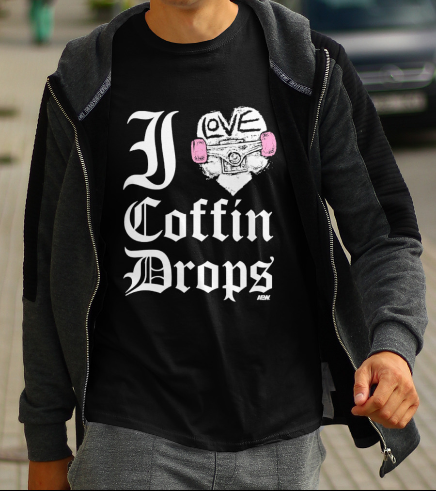 I Love Coffin Drops Aew Skateboard Heart Pink Gloves T-Shirt