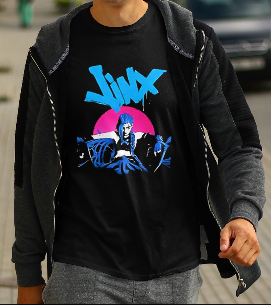 Jinx Blue Hair Graffiti Unleashed Power Arcane League Of Legends 2026 Season 2 Anticipation T-Shirt
