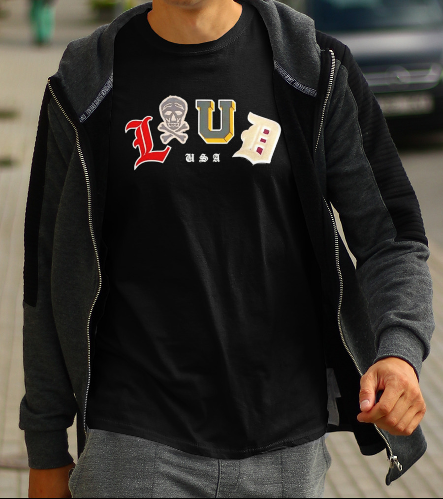 LUD USA Skull Varsity Patches L U D T-Shirt