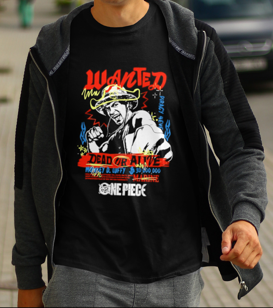 One Piece Monkey D. Luffy Wanted Dead Or Alive 30 Million Berries Bounty Straw Hat Pirate 2026 T-Shirt