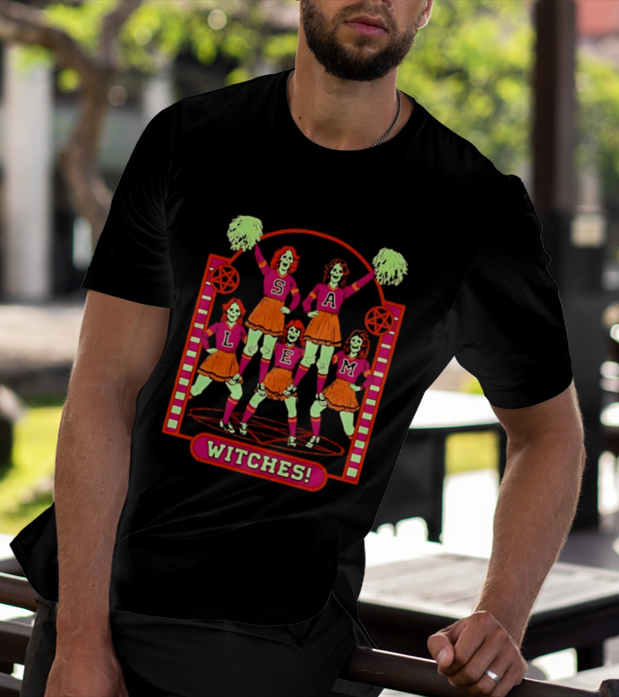 Salem Witches Cheerleader Skeletons Pentagram Halloween 2026 T-Shirt