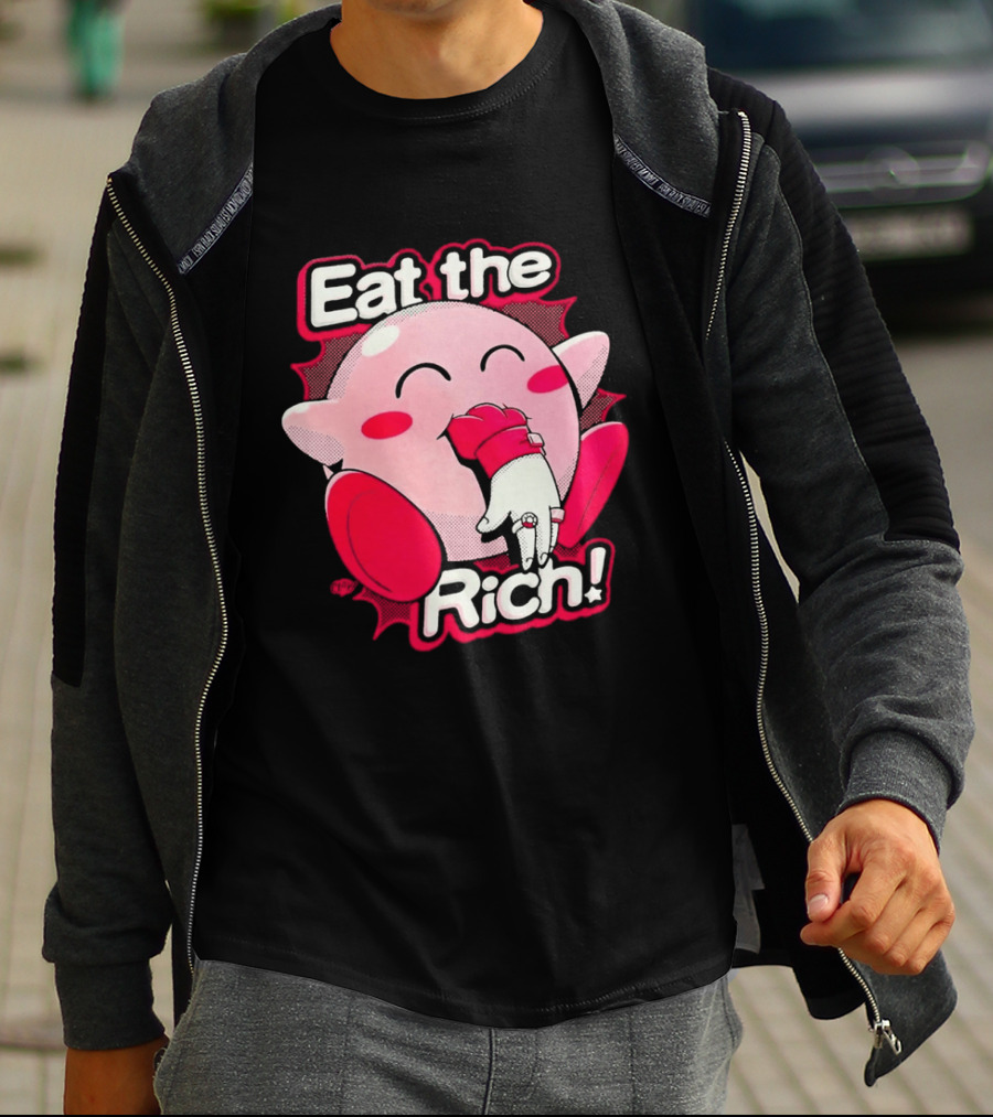 Eat The Rich Pink Character Eating Playful T-Shirt