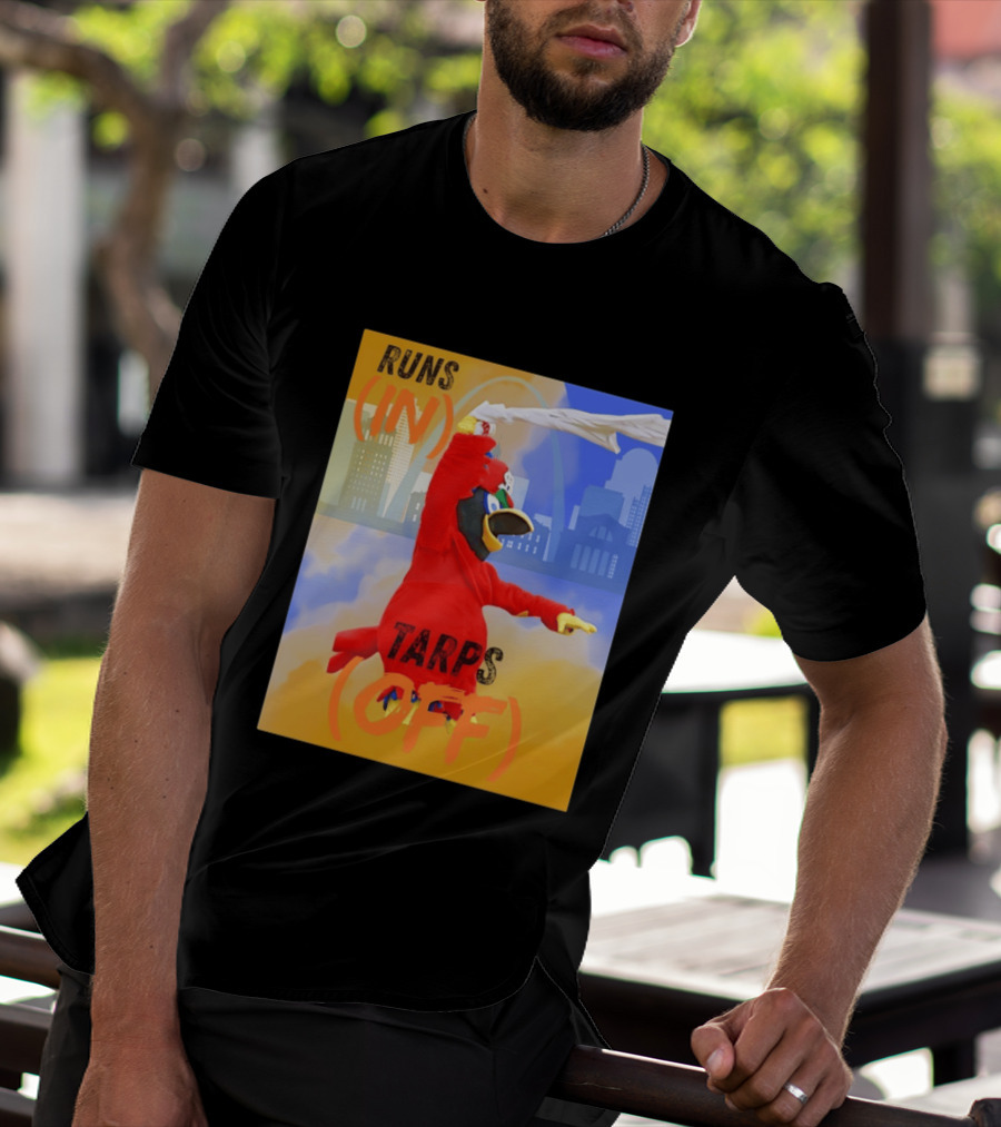 Fredbird Runs In Tarps Off St. Louis Skyline T-Shirt