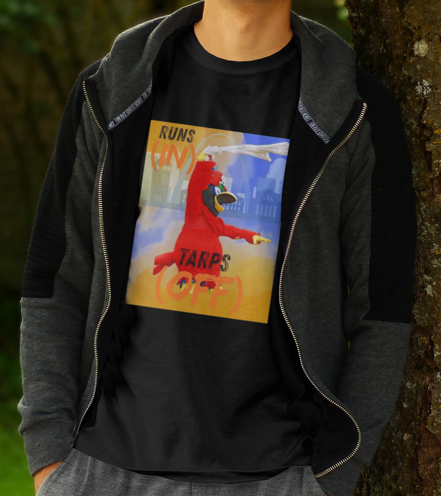 Fredbird Runs In Tarps Off St. Louis Skyline T-Shirt