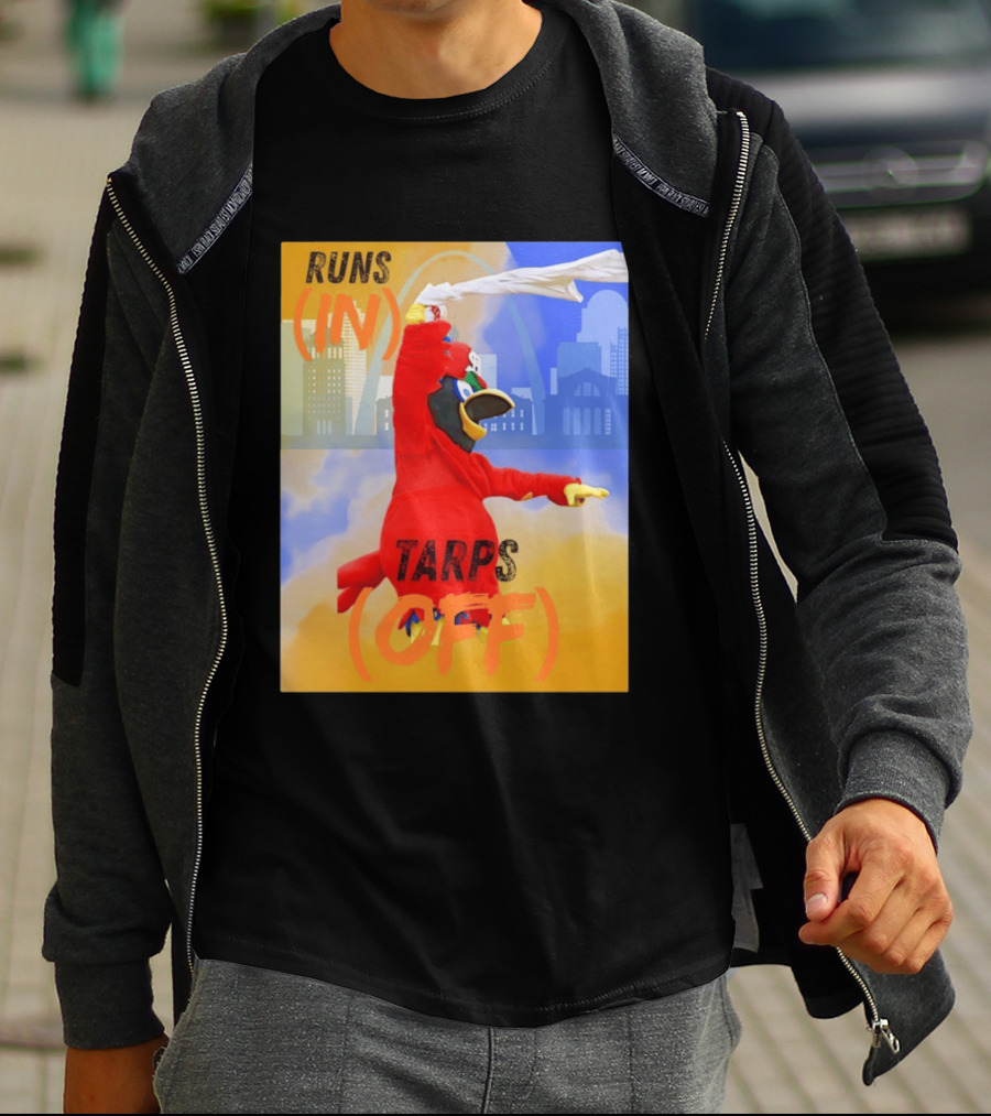 Fredbird Runs In Tarps Off St. Louis Skyline T-Shirt