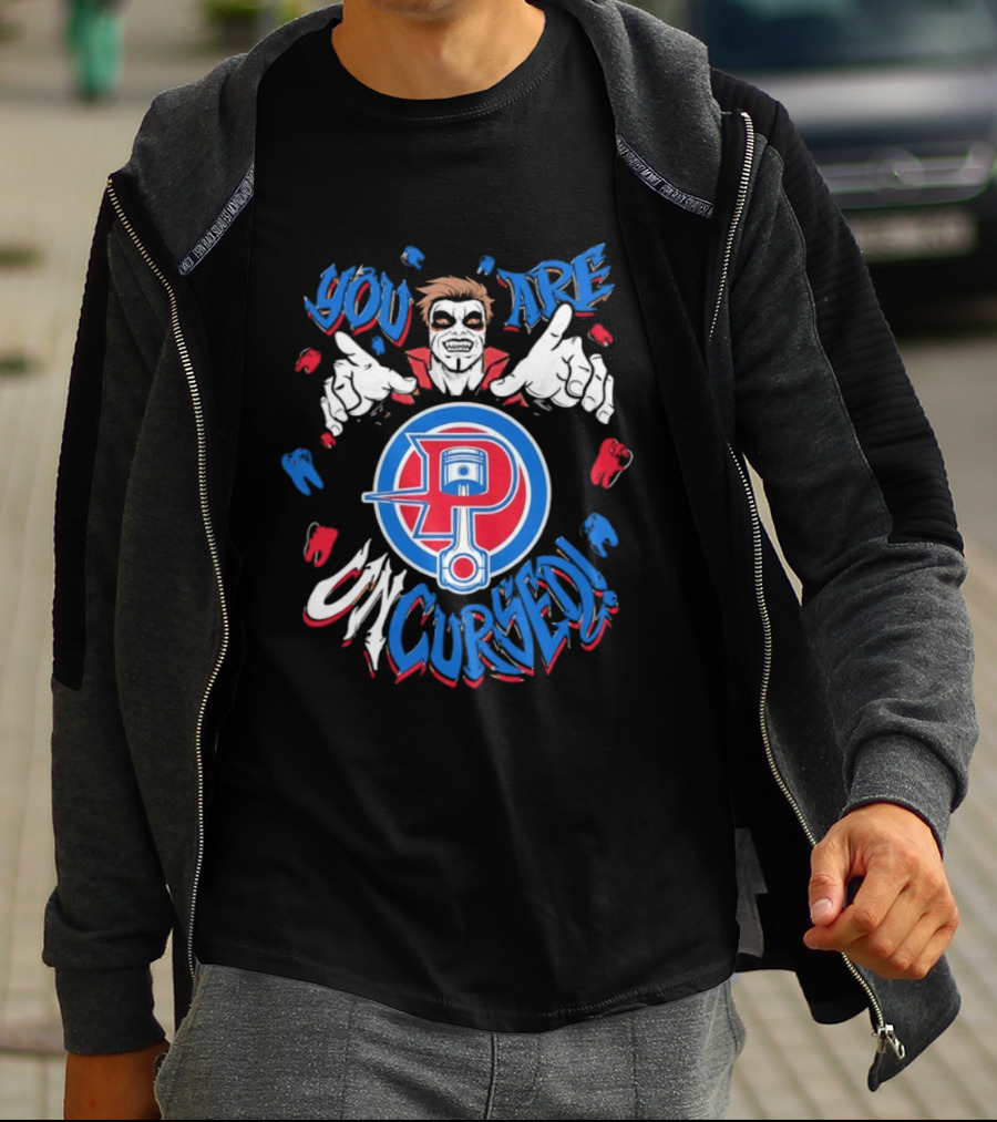 Danhausen X Detroit Pistons You Are Uncursed WWE Collaboration Blue Red White T-Shirt