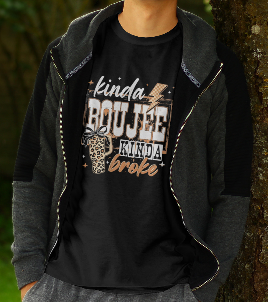 Kinda Boujee Kinda Broke Leopard Print Lightning Bolt T-Shirt