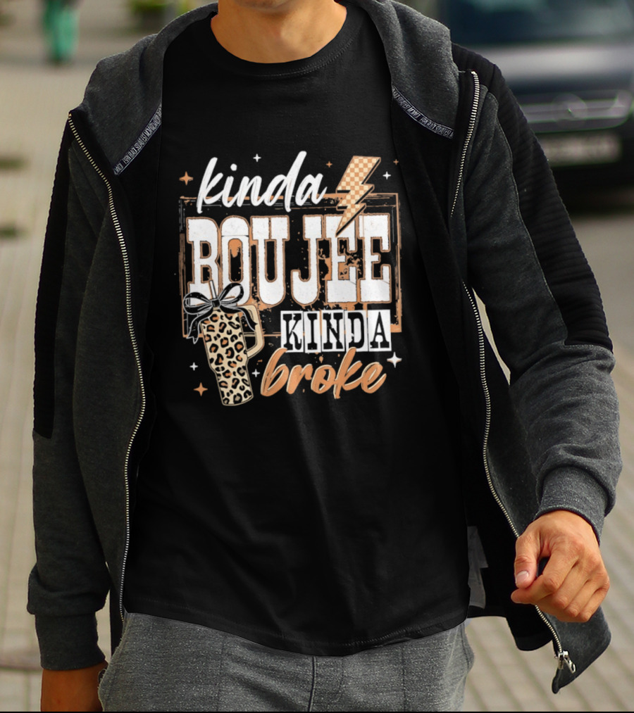 Kinda Boujee Kinda Broke Leopard Print Lightning Bolt T-Shirt