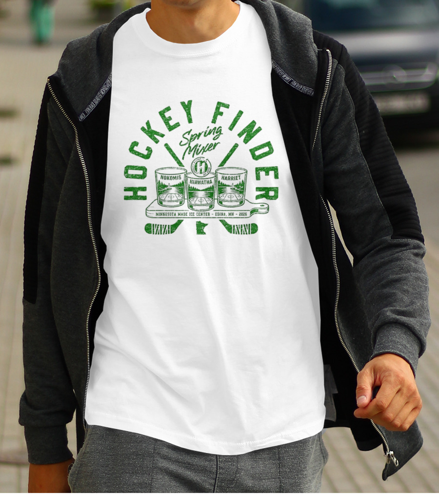 Hockey Finder Spring Mixer With Green Drinks And Sticks T-Shirt