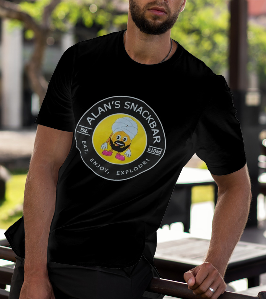 Alan's Snackbar Eat Enjoy Explode Est 610AD Circular T-Shirt