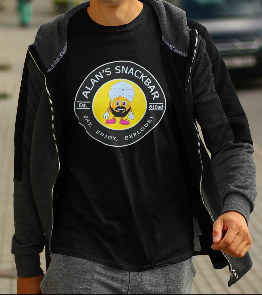 Alan's Snackbar Eat Enjoy Explode Est 610AD Circular T-Shirt