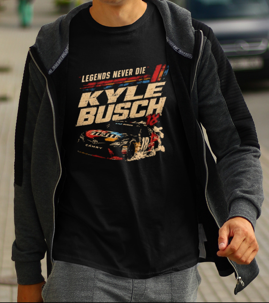 Kyle Busch Legends Never Die Number 18 NASCAR Racing M&M's Camry T-Shirt