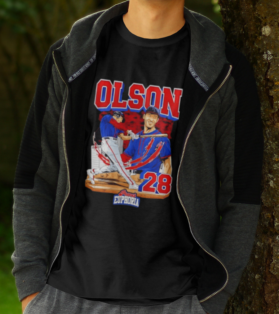 Matt Olson 28 Planet Euphoria Braves Baseball Comic Swing T-Shirt