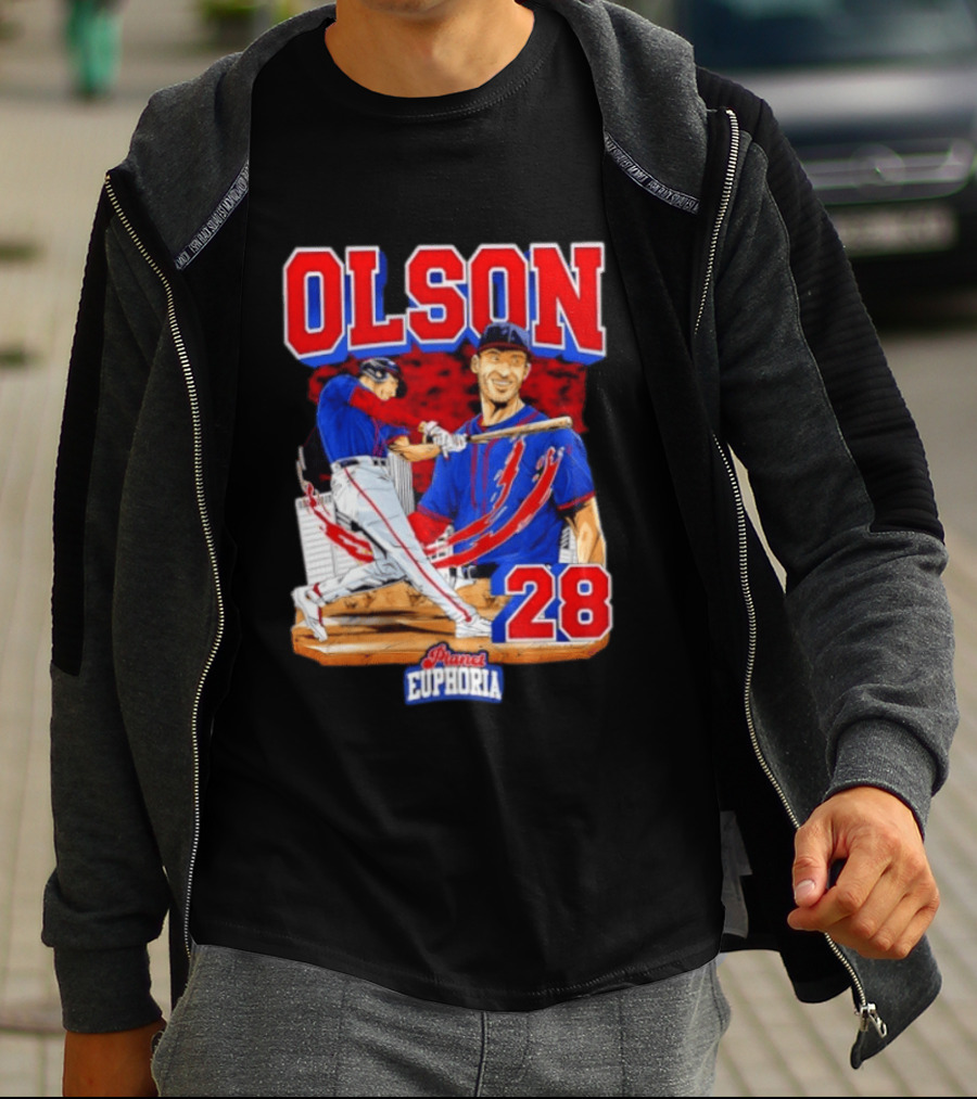 Matt Olson 28 Planet Euphoria Braves Baseball Comic Swing T-Shirt