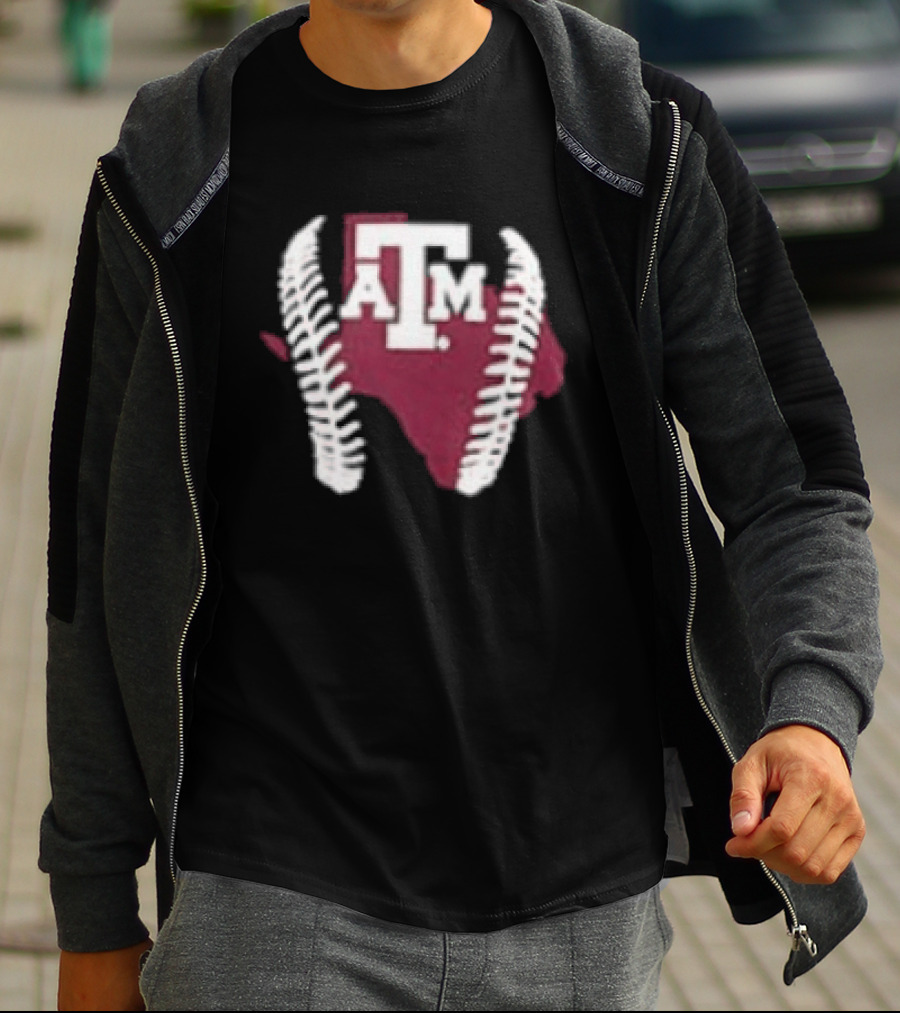 Texas A&M Aggies 2026 Baseball Icon With State Silhouette And Stitching T-Shirt