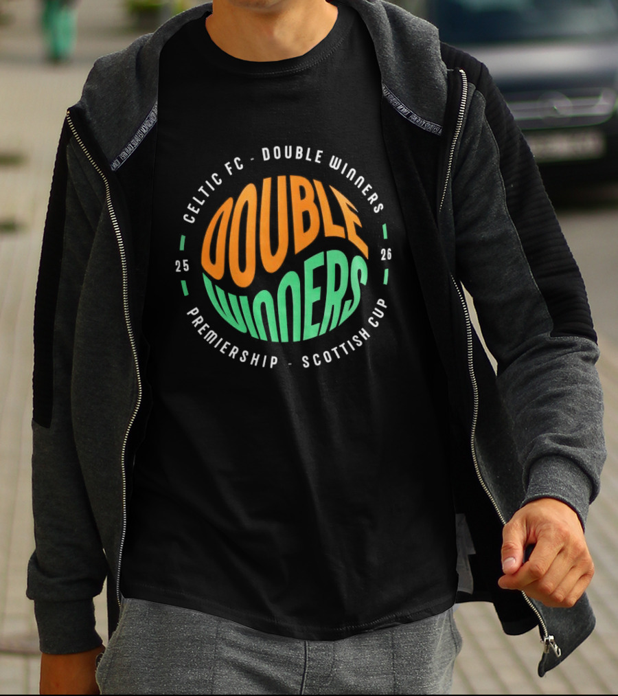 Celtic FC Double Winners 2026 Premiership Scottish Cup T-Shirt