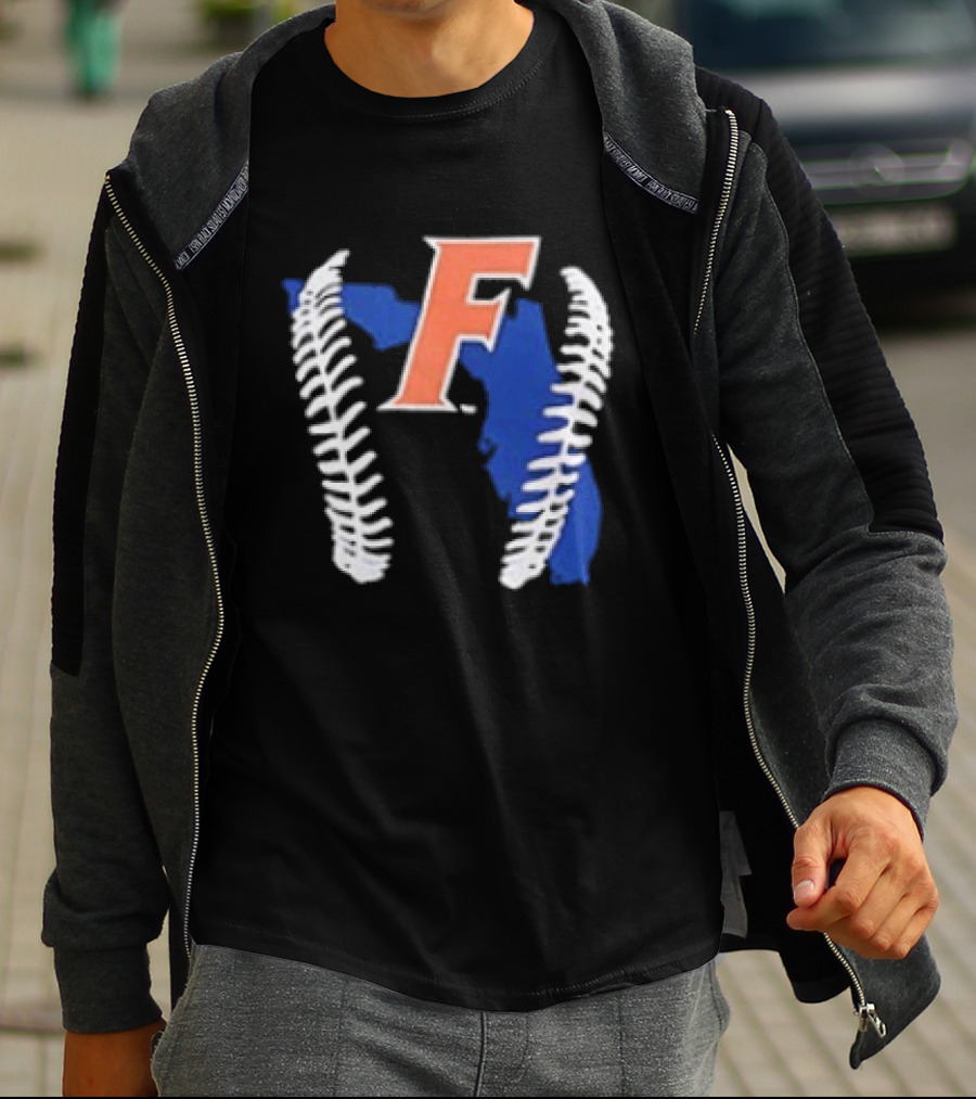 Florida Gators 2026 F Baseball Graphic With State Outline And Stitches T-Shirt