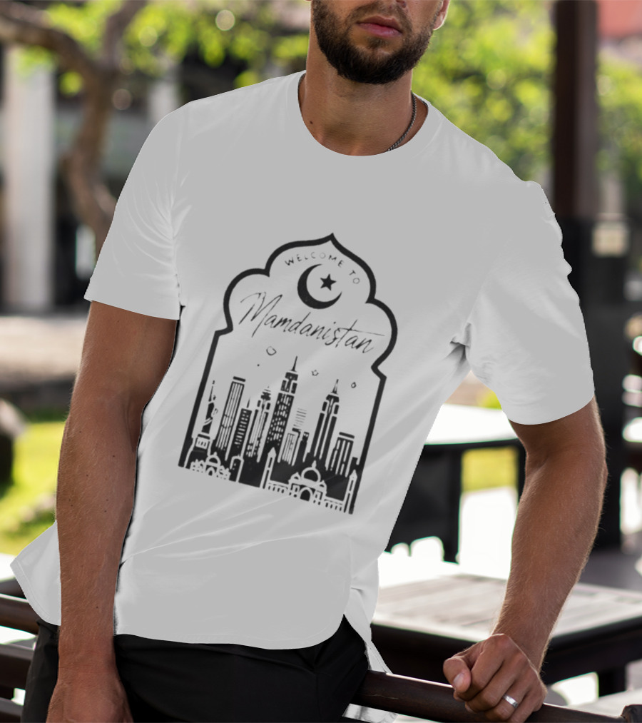 Welcome To Mamdanistan 2026 Back Skyline Crescent Star T-Shirt