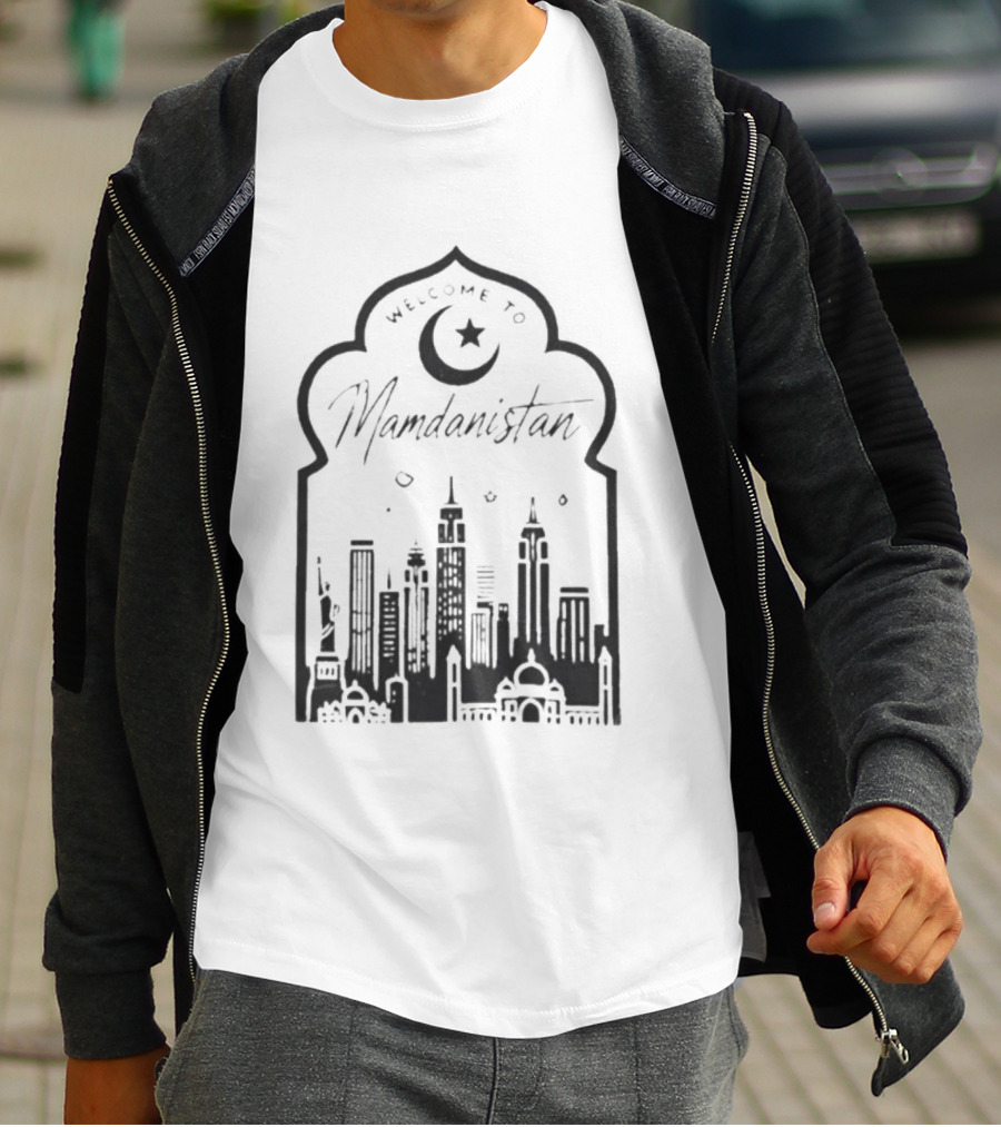 Welcome To Mamdanistan 2026 Back Skyline Crescent Star T-Shirt