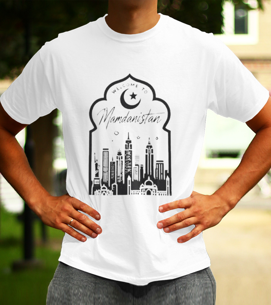 Welcome To Mamdanistan 2026 Back Skyline Crescent Star T-Shirt
