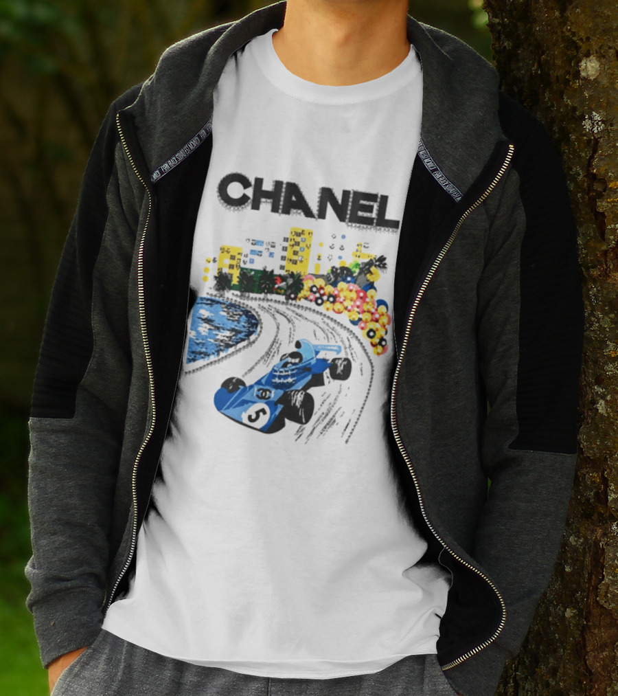 CHANEL F1 Formula Racing Car Retro Cityscape T-Shirt