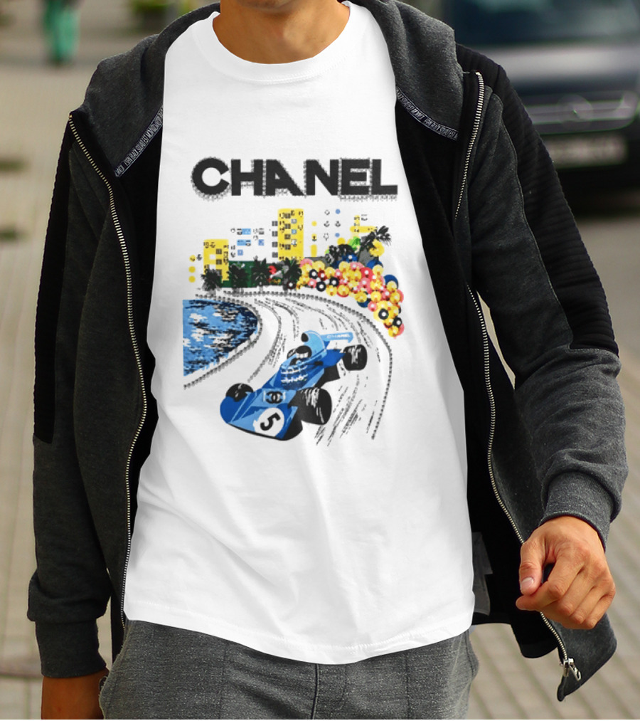 CHANEL F1 Formula Racing Car Retro Cityscape T-Shirt