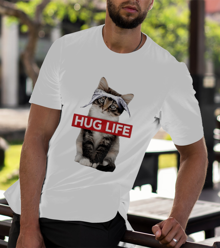 Hug Life Kitten Bandana Retro Funny Cat T-Shirt