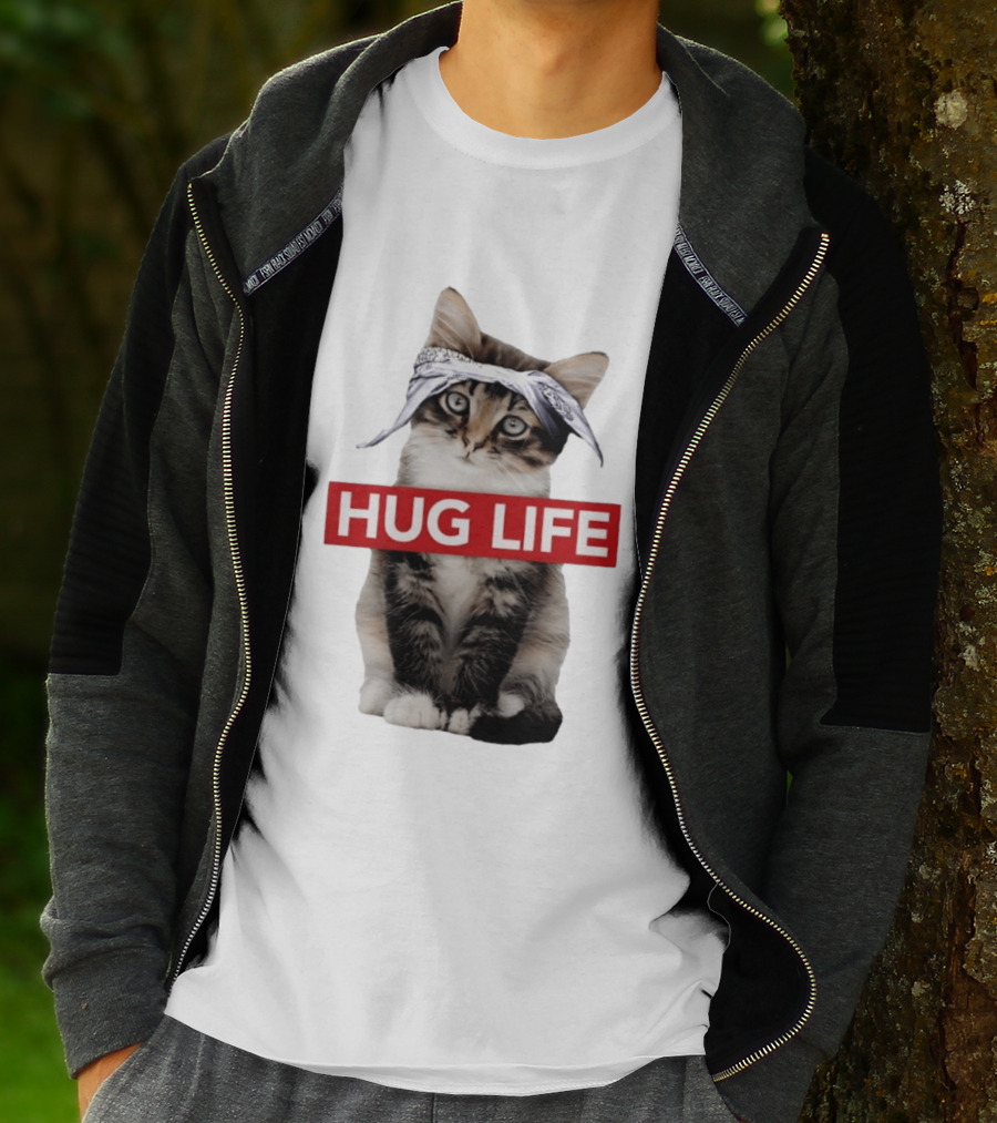 Hug Life Kitten Bandana Retro Funny Cat T-Shirt